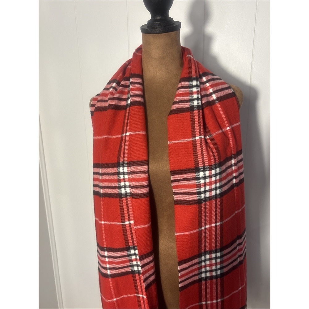 Red Plaid Cashmere Feel Fringe Scarf Made in Scotland Super Soft 65x12